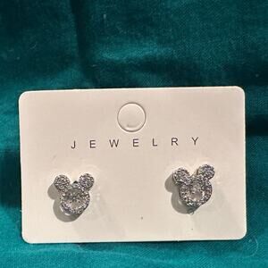 NIB Disney Mickey Mouse Silver Rhinestone earrings